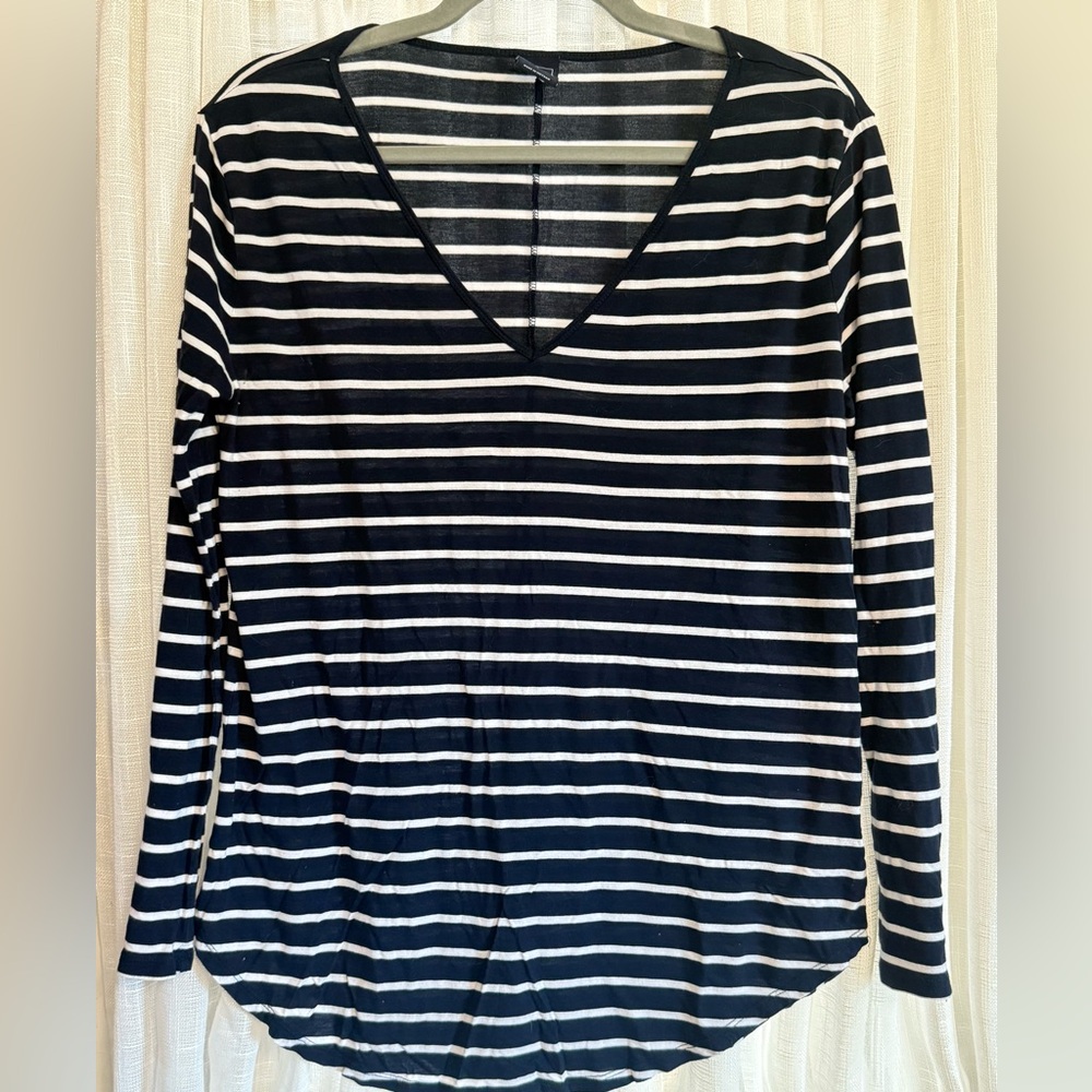 GAP Blue/White Stripe Long Sleeve V Neck Thin Jersey Tunic Size Large